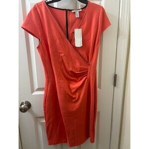 NEW Kenneth Cole Stretch Faux Wrap Bodycon Exposed Zipper Cap Sleeve Dress 10